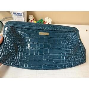 Kate Spade Teal Croc-Embossed Leather Clutch